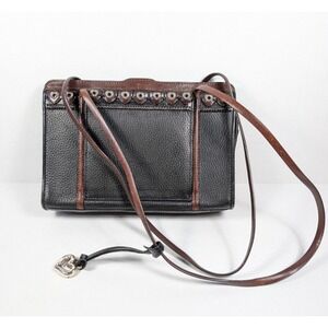 Brighton Black Leather Purse Shoulder Bag Silver Hearts‎ 10" x 7"
